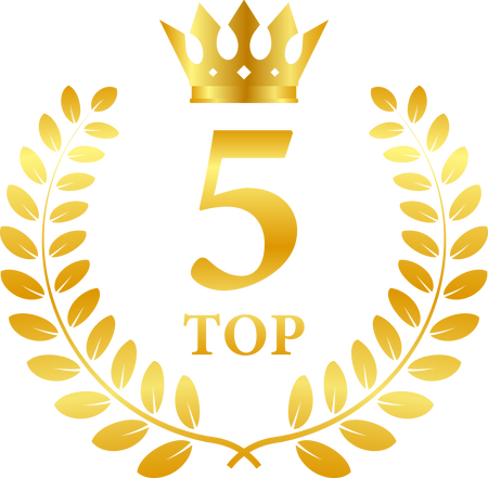 Top 5 label. Golden laurel wreath icon